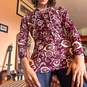 1970s vintage swirl print hooded tunic with bellsleeves from June Gale - made in